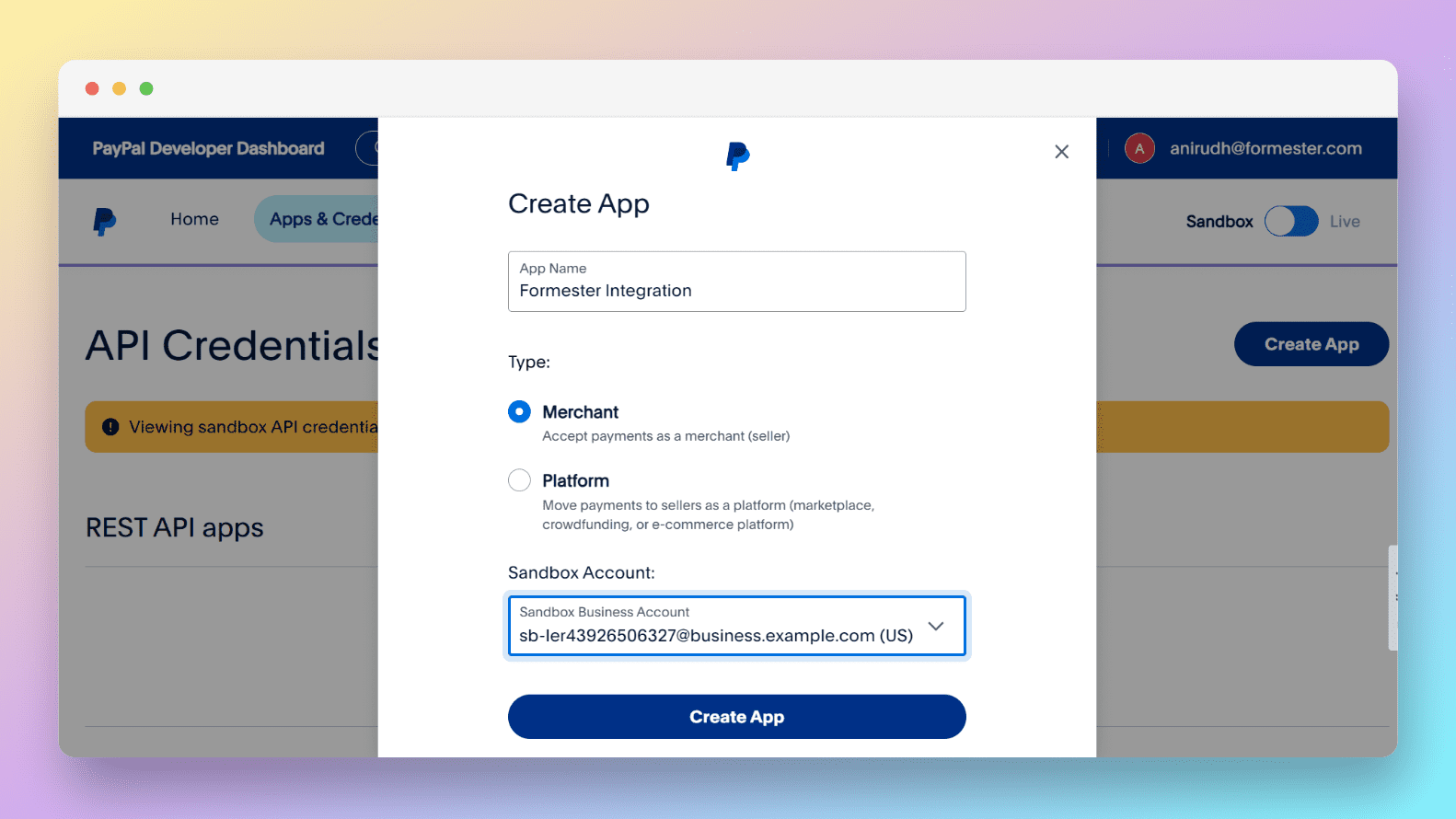 Paypal Create App